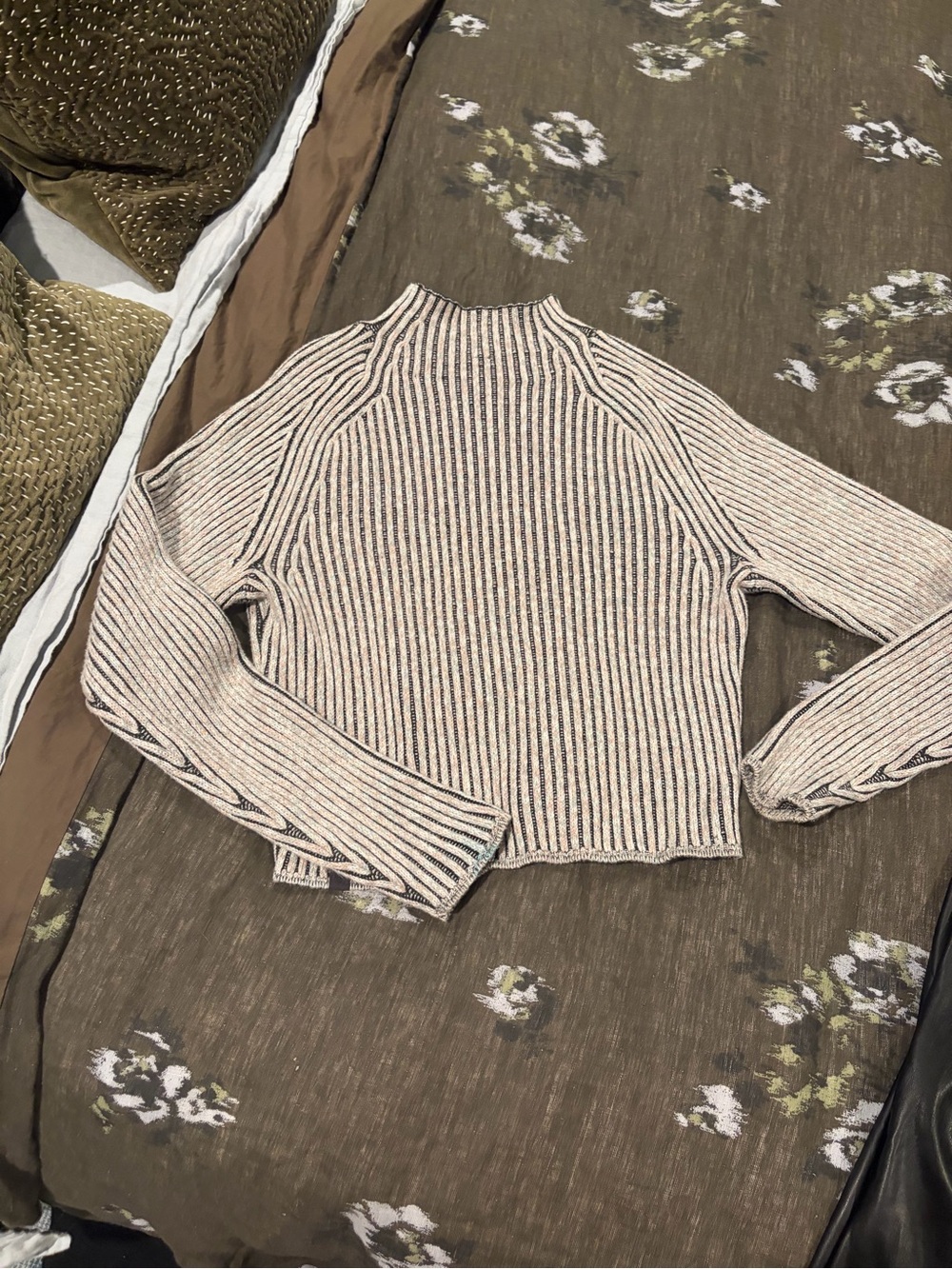lululemon athletica Ribbed Cowl/Turtleneck Sweater in Cream and Brown